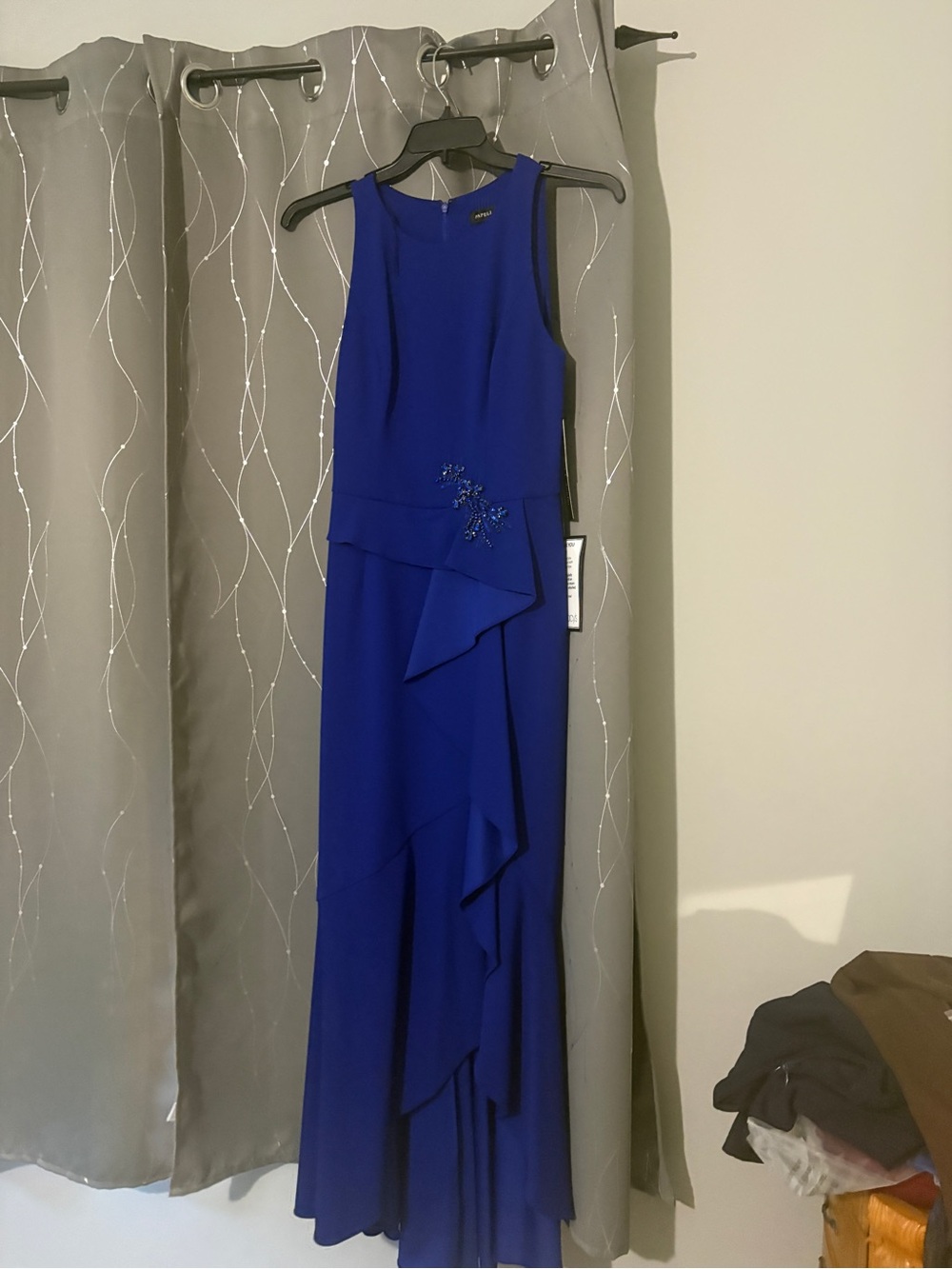 Sculpted Royal Blue Sleeveless Maxi Dress with Cascade Detail